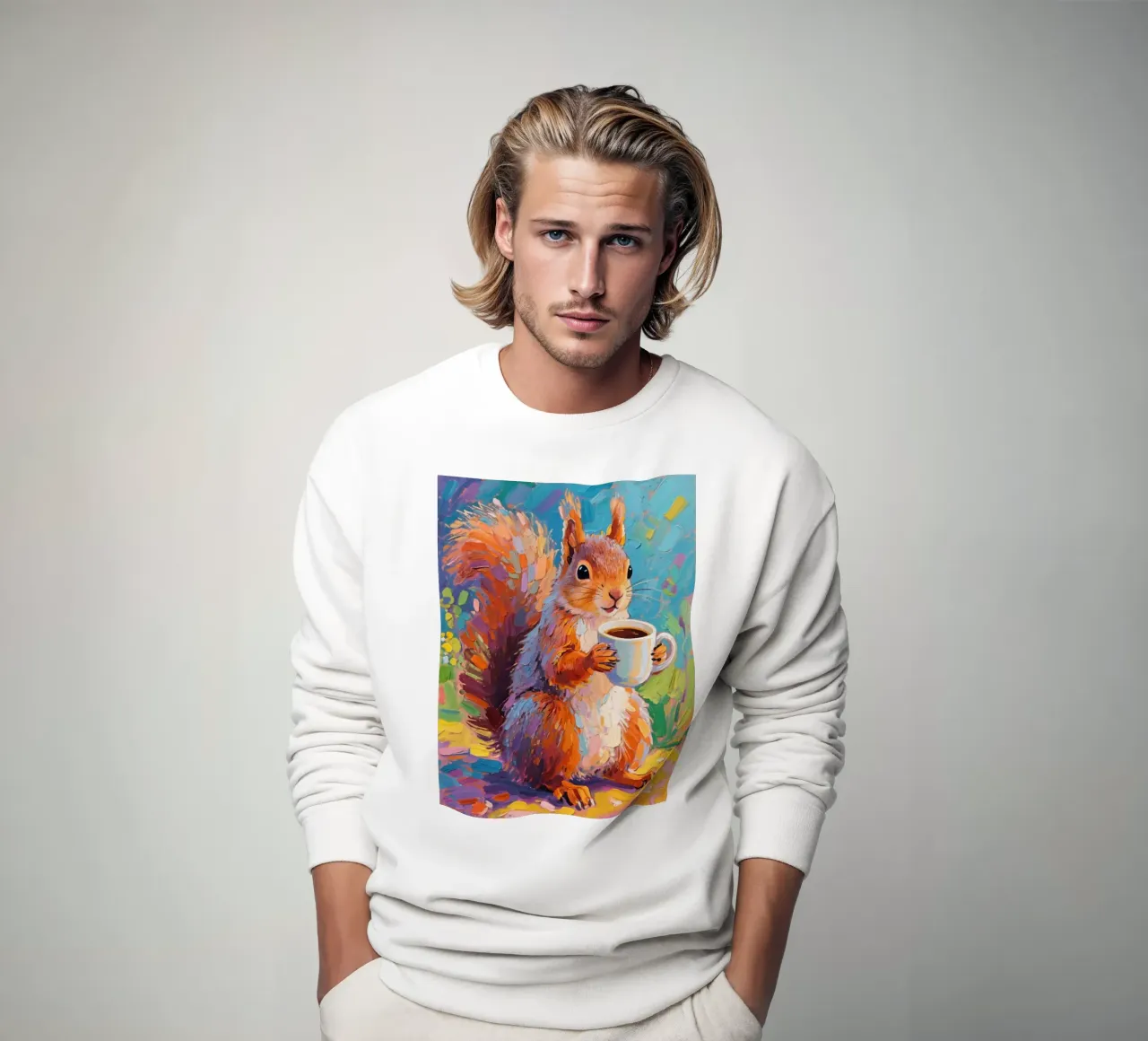 Scoiattolo con in mano una tazza di caffè felpa da Slash Shop