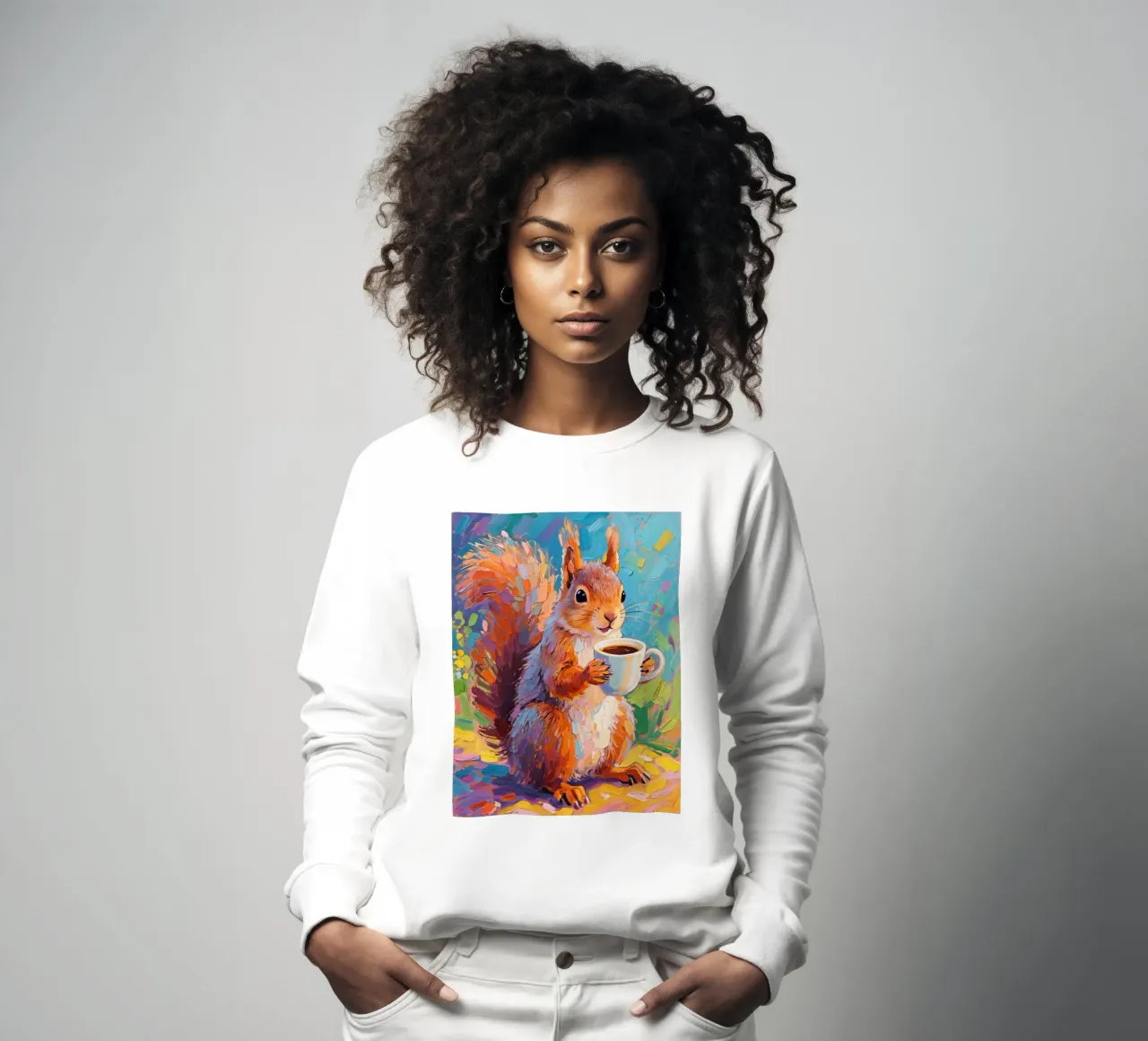 Scoiattolo con in mano una tazza di caffè felpa da Slash Shop