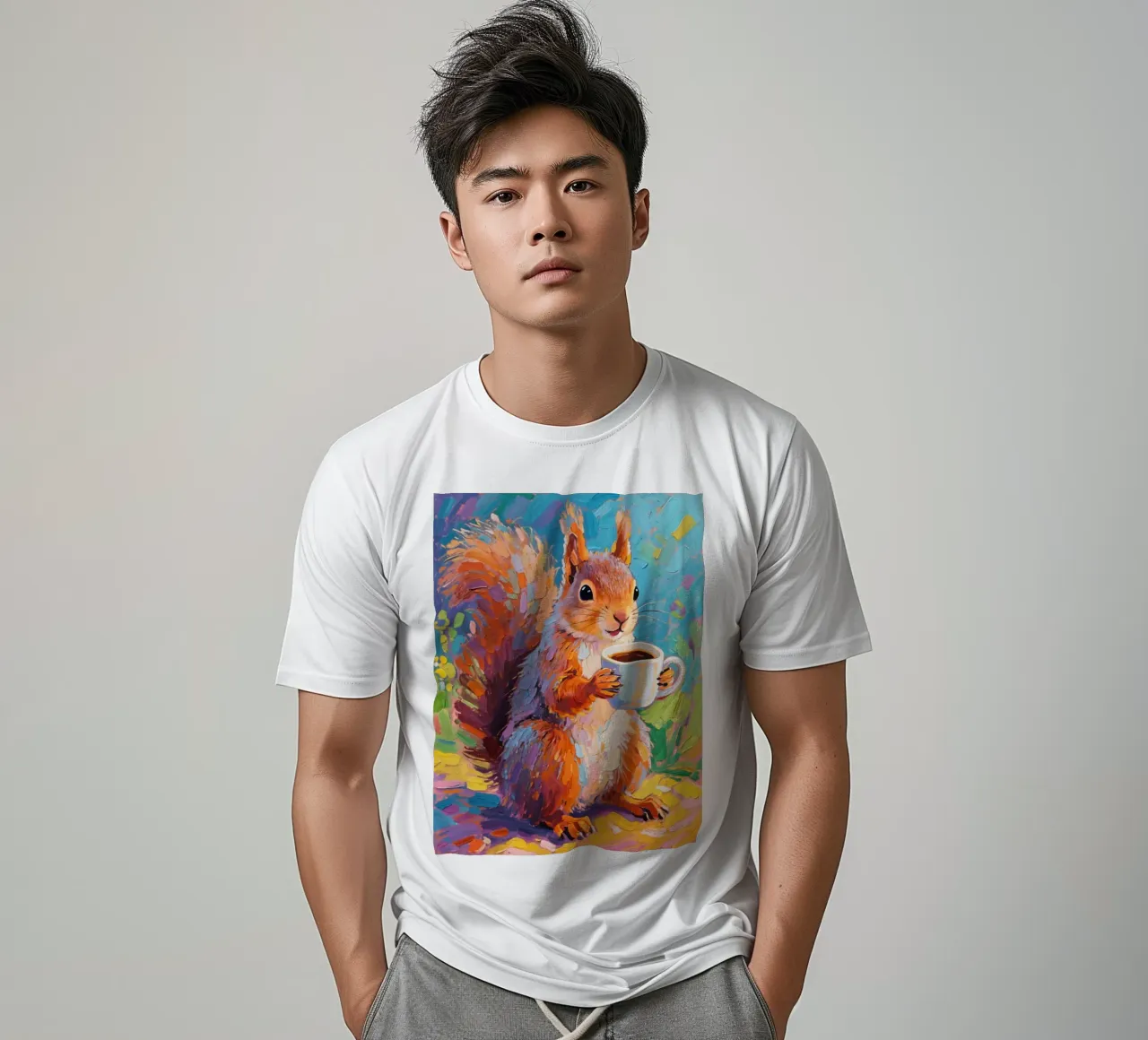 Scoiattolo con in mano una tazza di caffè t-shirt da Slash Shop