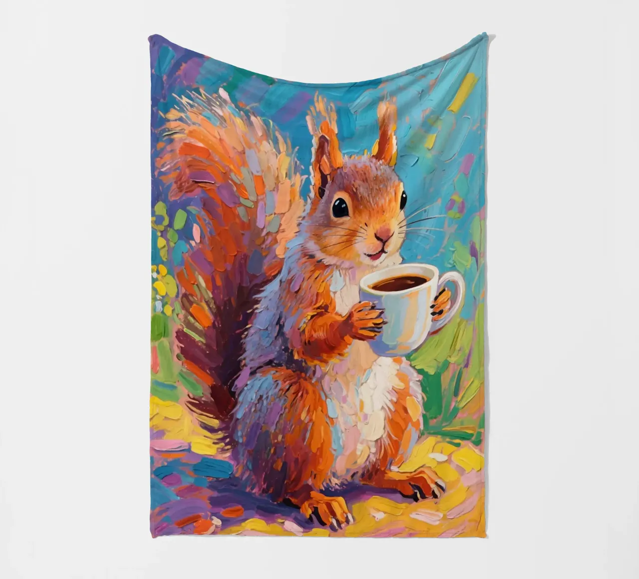 Scoiattolo con in mano una tazza di caffè coperta in pile da Slash Shop