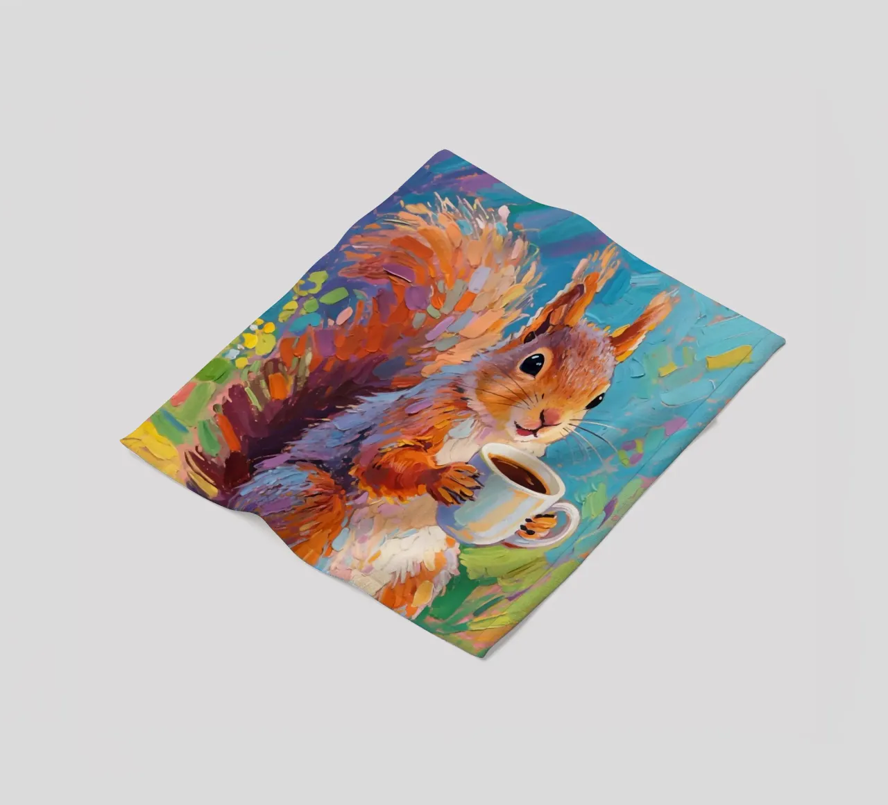 Scoiattolo con in mano una tazza di caffè coperta in pile da Slash Shop