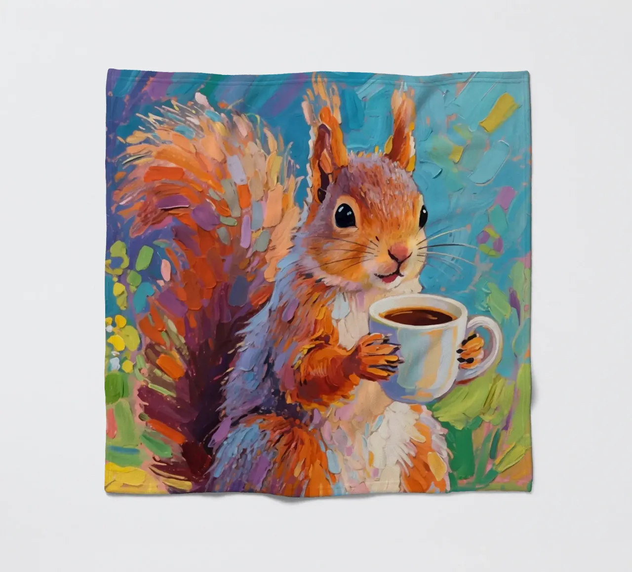 Scoiattolo con in mano una tazza di caffè coperta in pile da Slash Shop