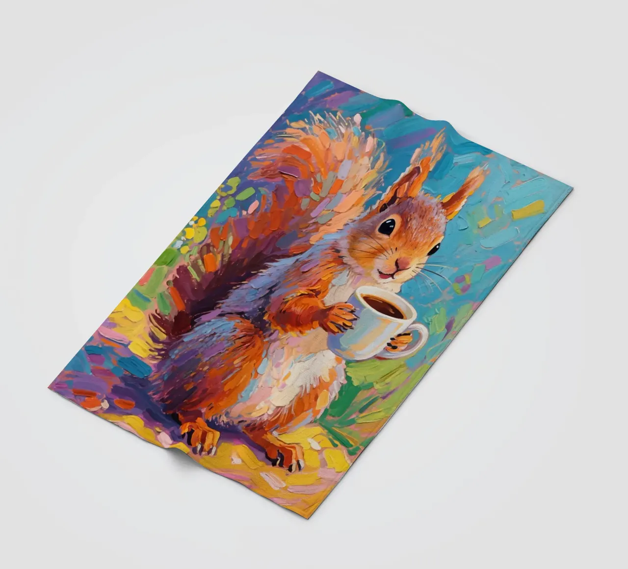 Scoiattolo con in mano una tazza di caffè coperta in pile da Slash Shop