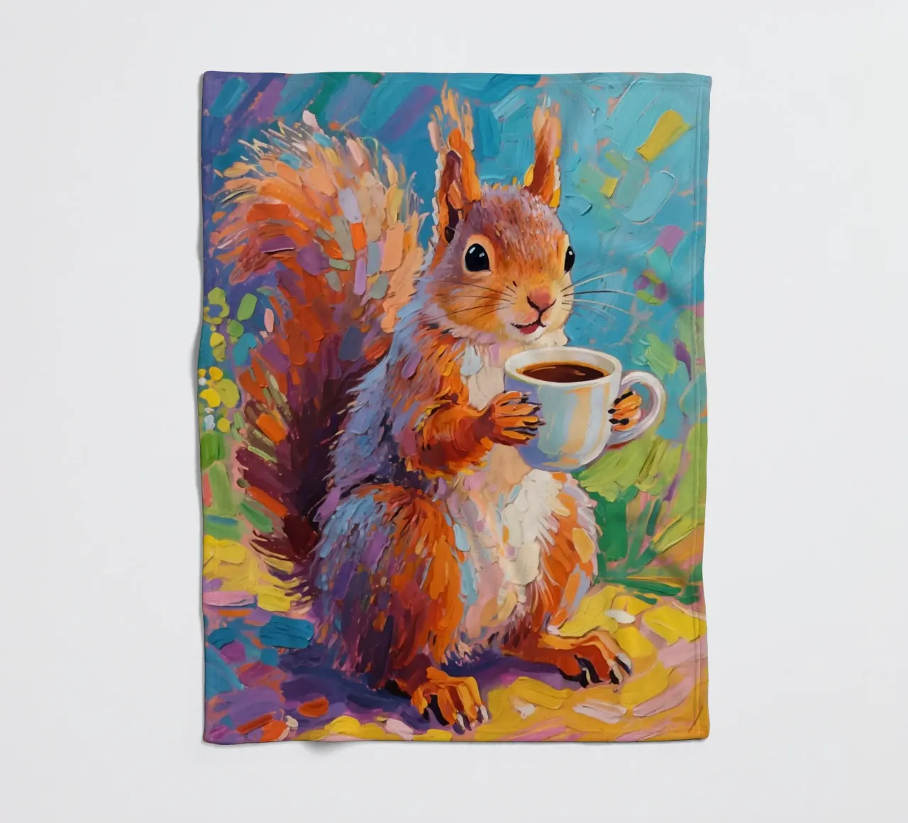 Scoiattolo con in mano una tazza di caffè coperta in pile da Slash Shop