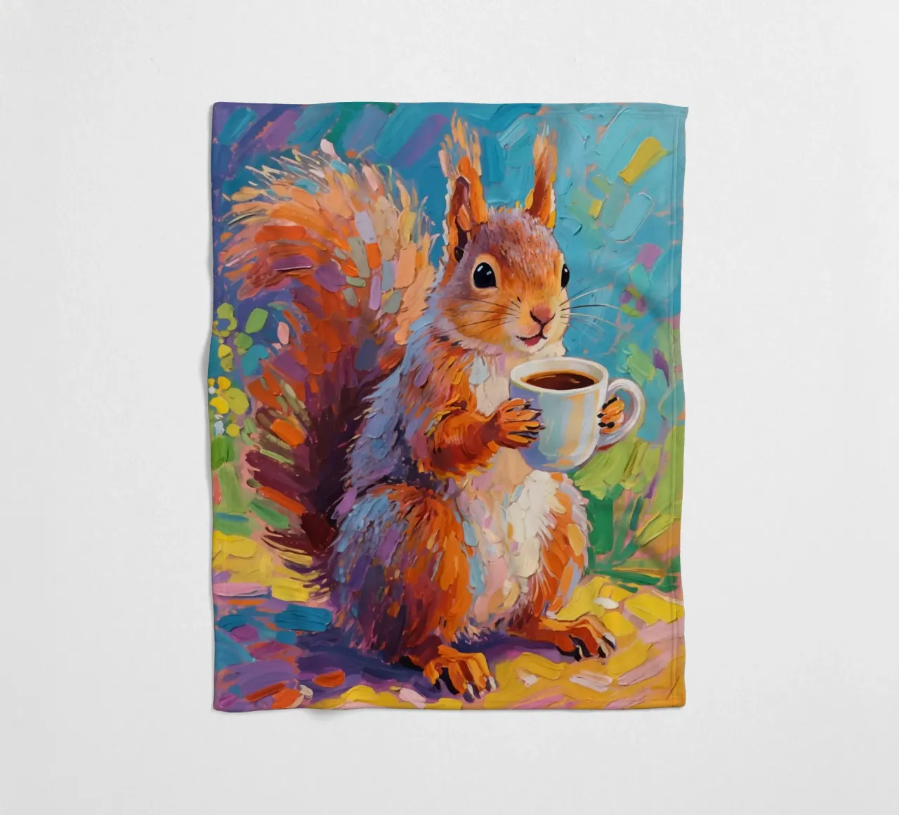 Scoiattolo con in mano una tazza di caffè coperta in pile da Slash Shop