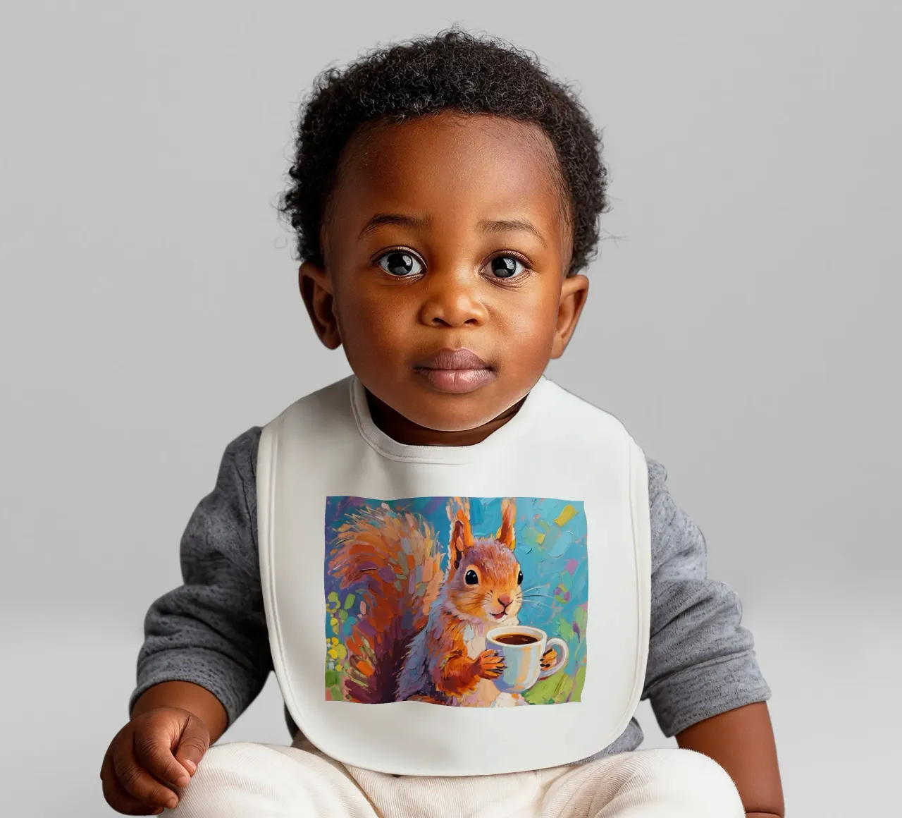 Eekhoorn met een kop koffie baby slabbetje van Slash Shop