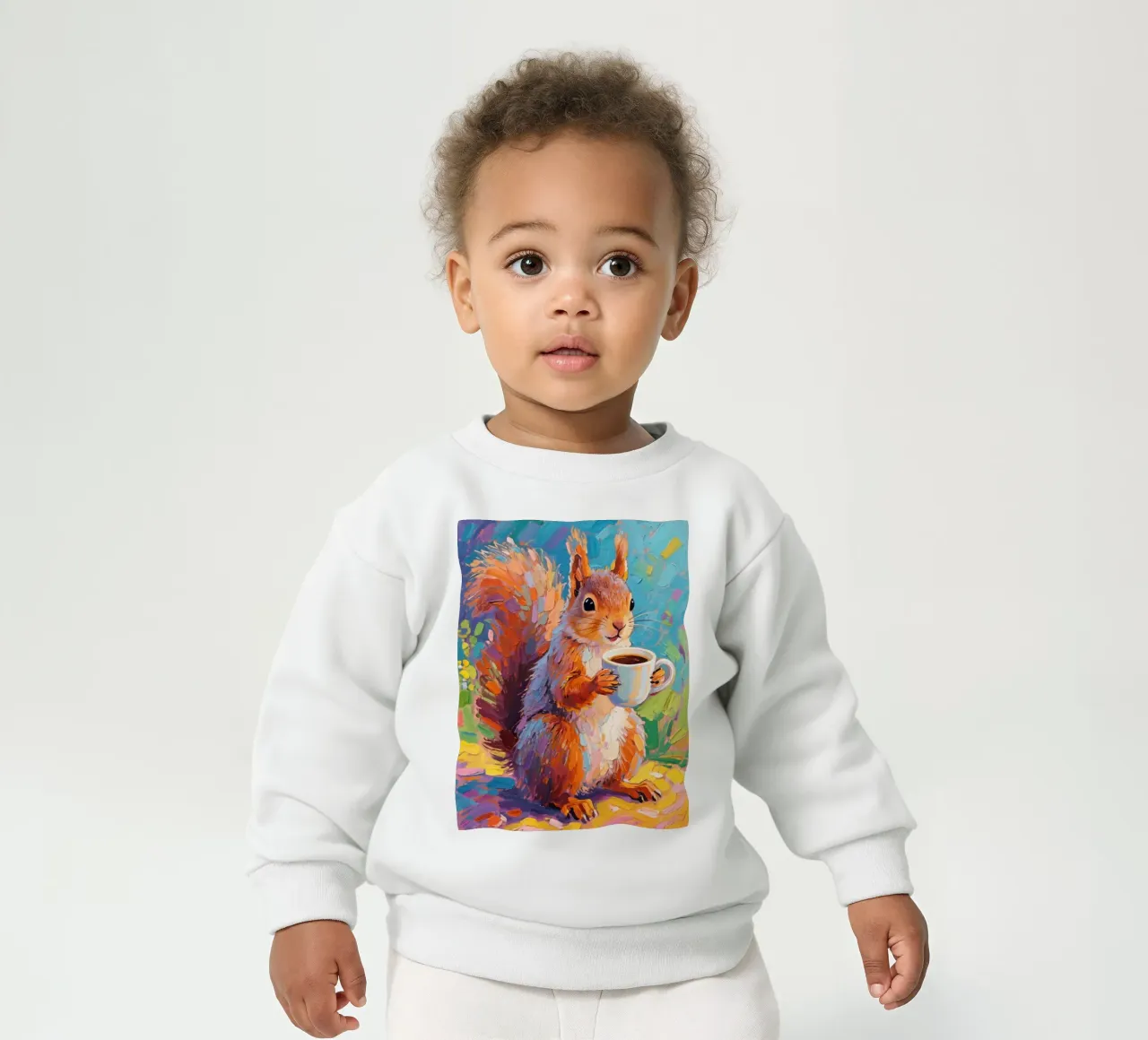 Scoiattolo con in mano una tazza di caffè felpa neonato da Slash Shop