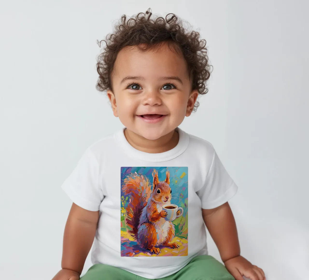 Eekhoorn met een kop koffie baby t-shirt van Slash Shop