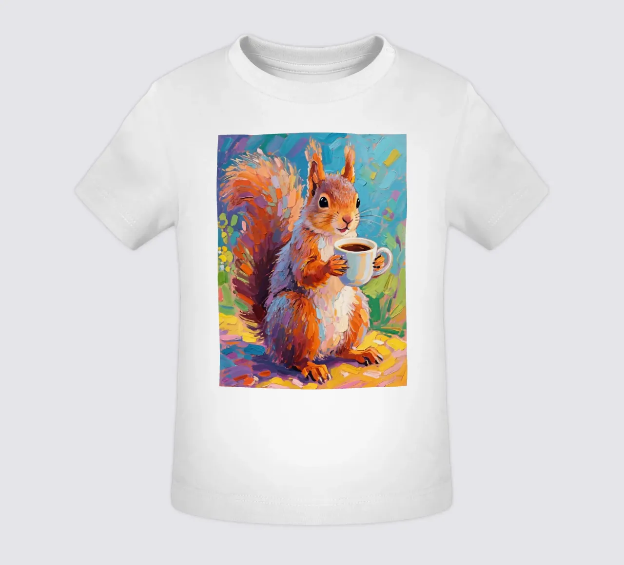 Eekhoorn met een kop koffie baby t-shirt van Slash Shop