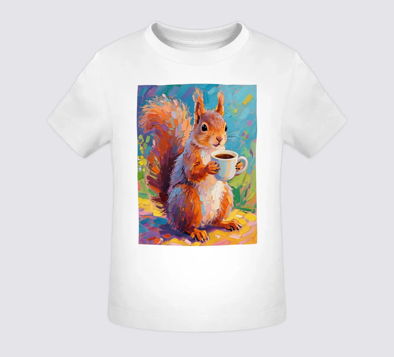 Scoiattolo con in mano una tazza di caffè maglietta neonato da Slash Shop