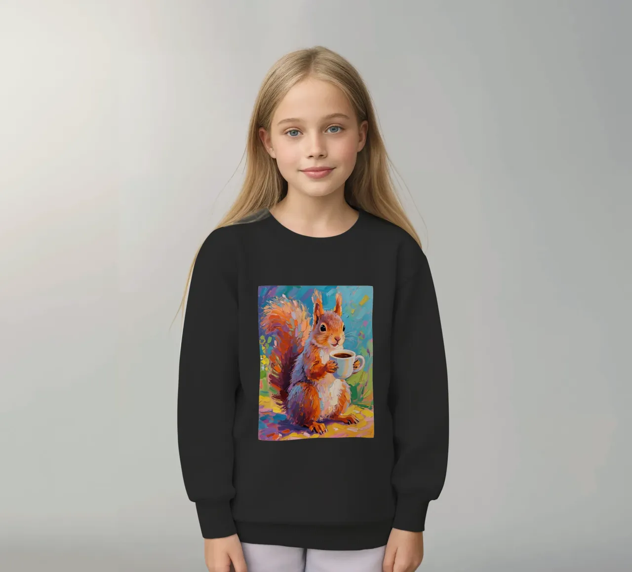 Scoiattolo con in mano una tazza di caffè felpa bambino da Slash Shop