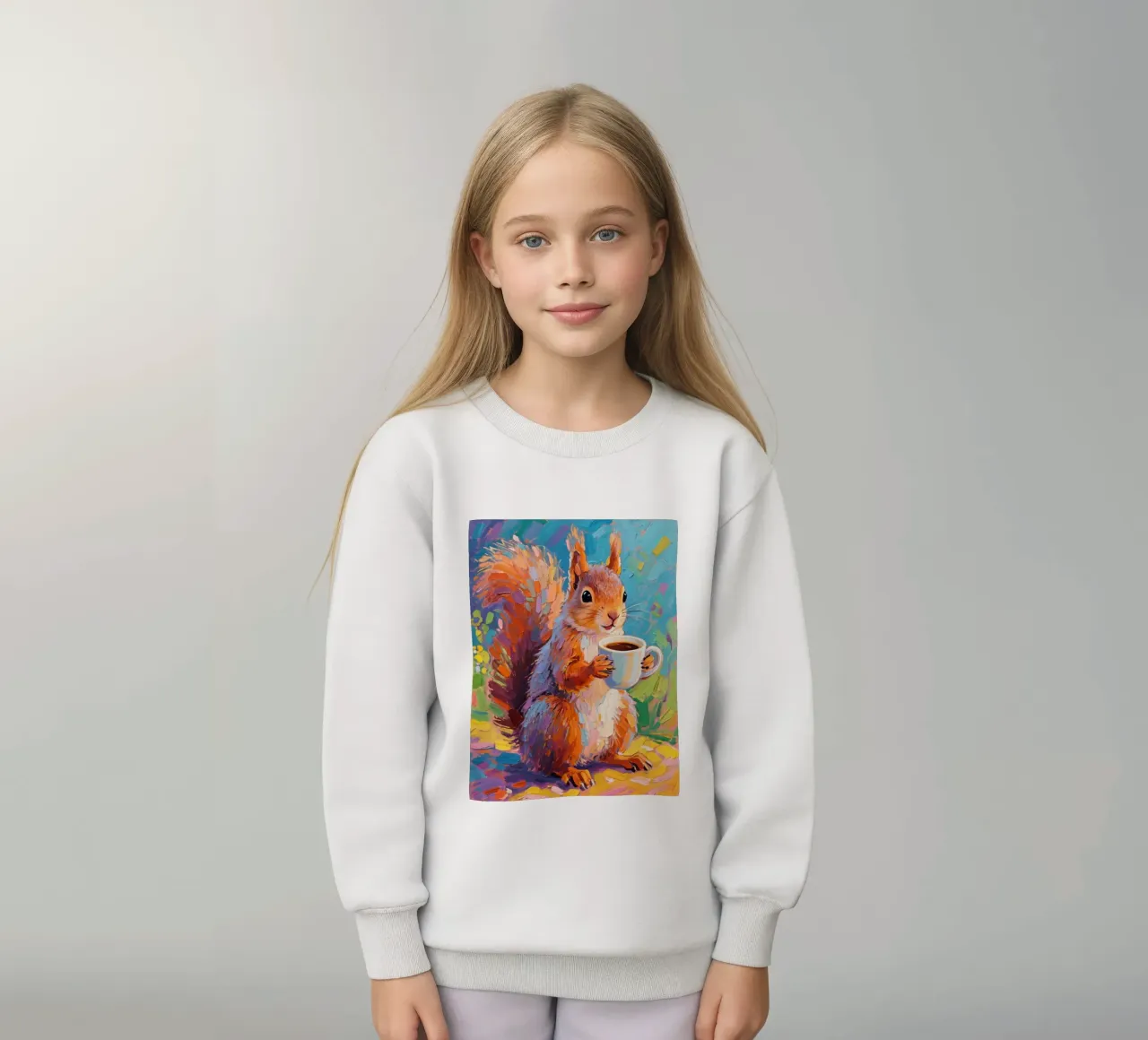 Scoiattolo con in mano una tazza di caffè felpa bambino da Slash Shop