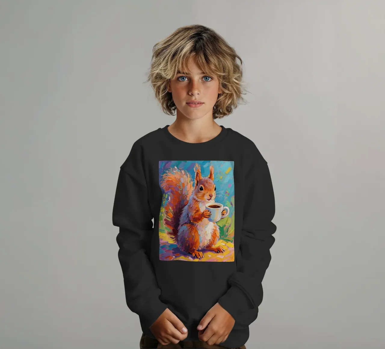 Scoiattolo con in mano una tazza di caffè felpa bambino da Slash Shop