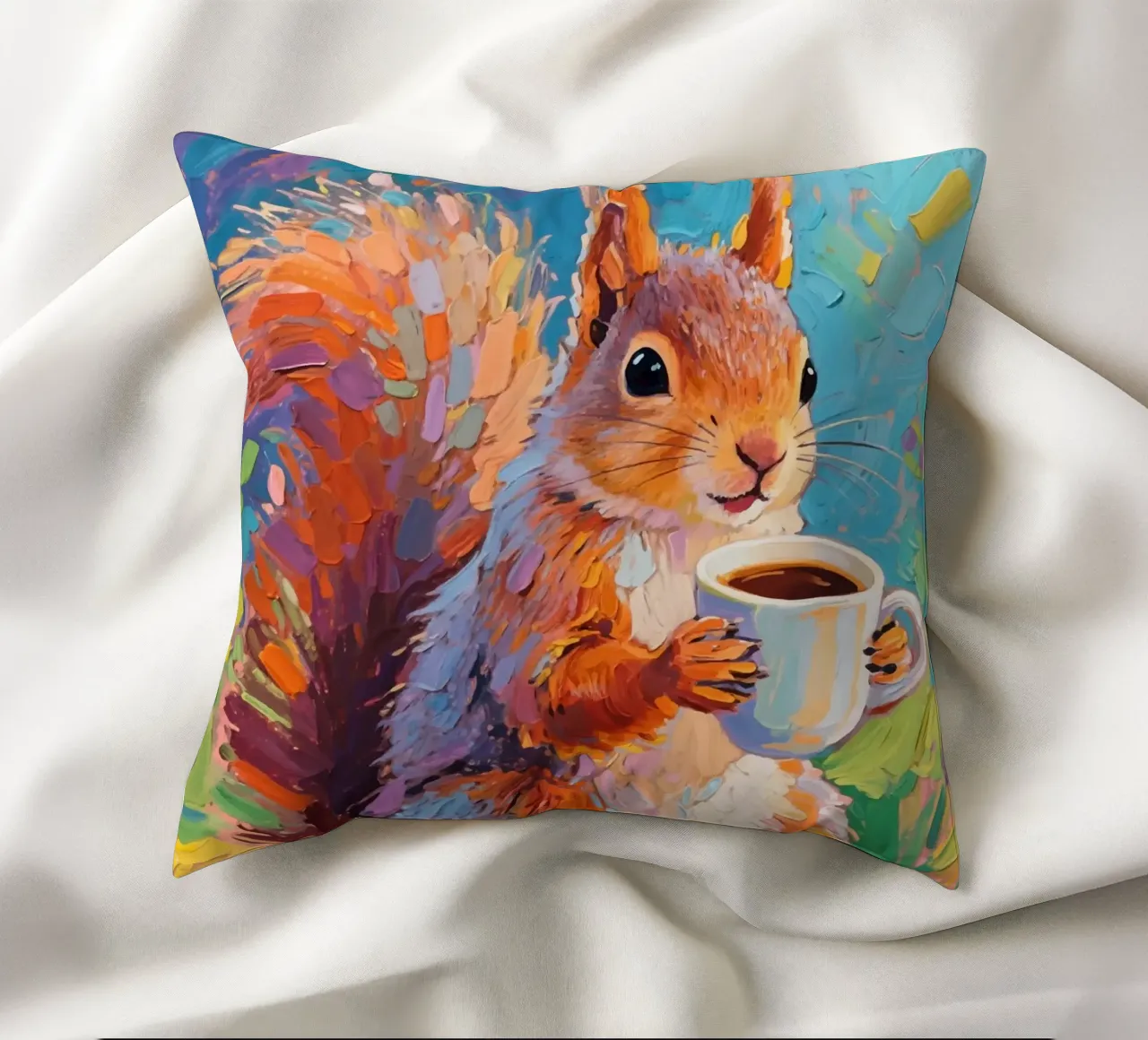 Eichhörnchen hält eine Tasse Kaffee Kissen von Slash Shop