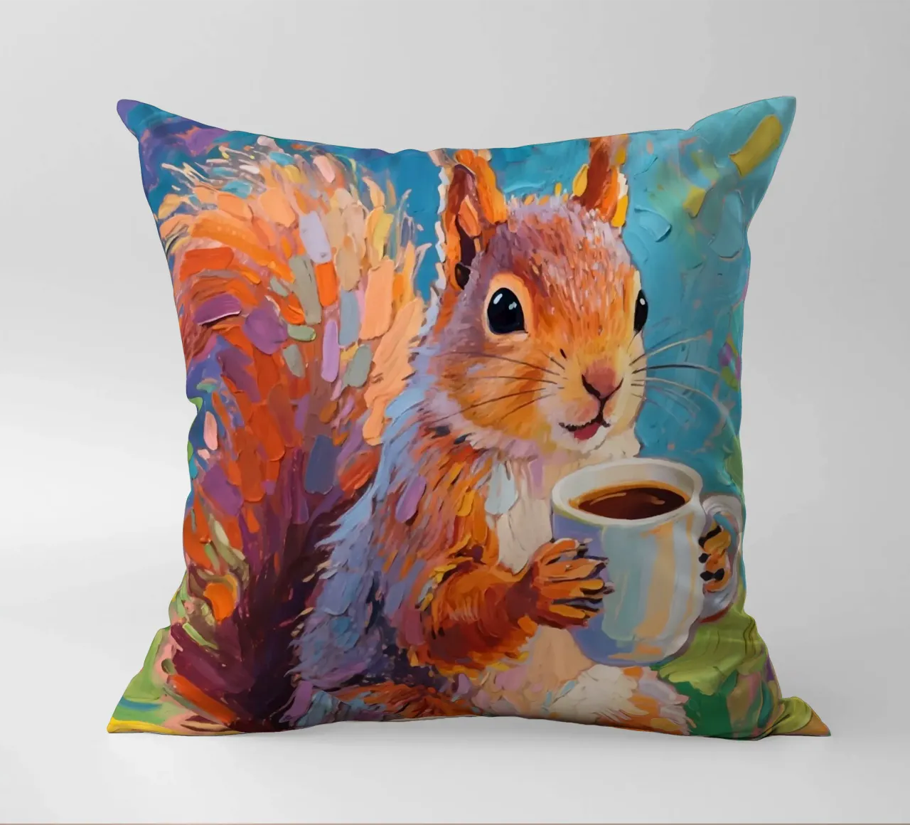 Eichhörnchen hält eine Tasse Kaffee Kissen von Slash Shop