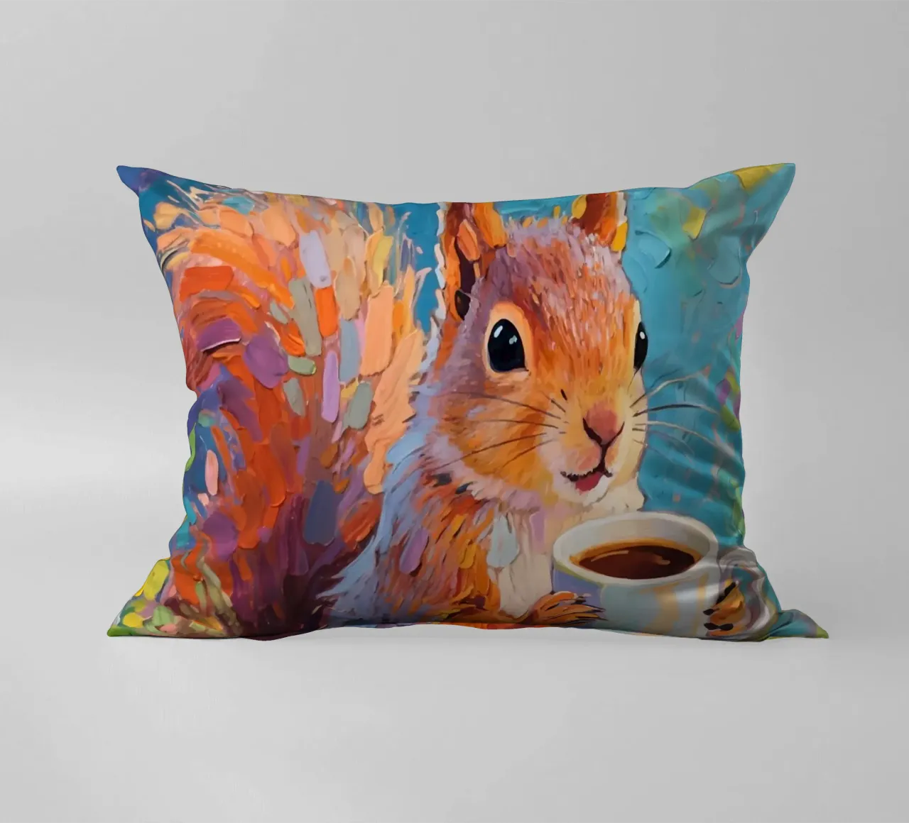 Eichhörnchen hält eine Tasse Kaffee Kissen von Slash Shop