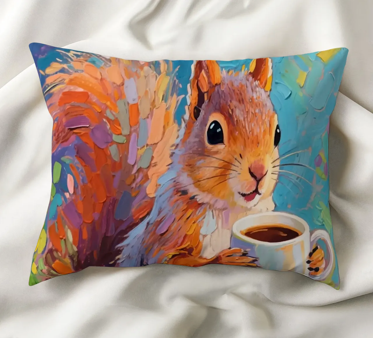 Eichhörnchen hält eine Tasse Kaffee Kissen von Slash Shop