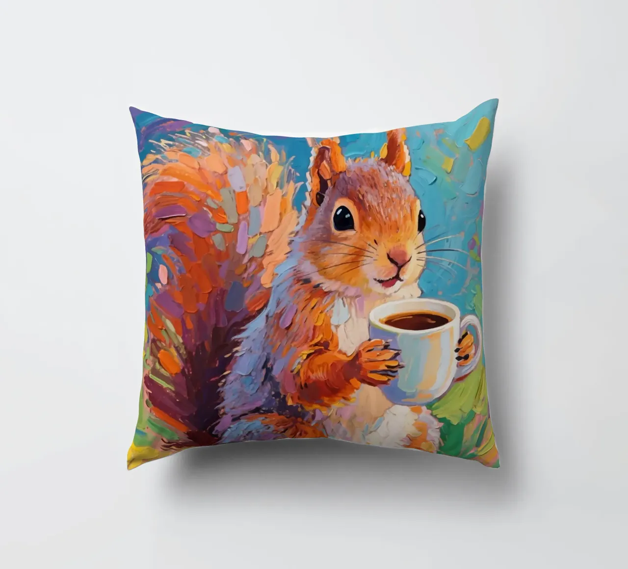 Scoiattolo con in mano una tazza di caffè cuscino da Slash Shop