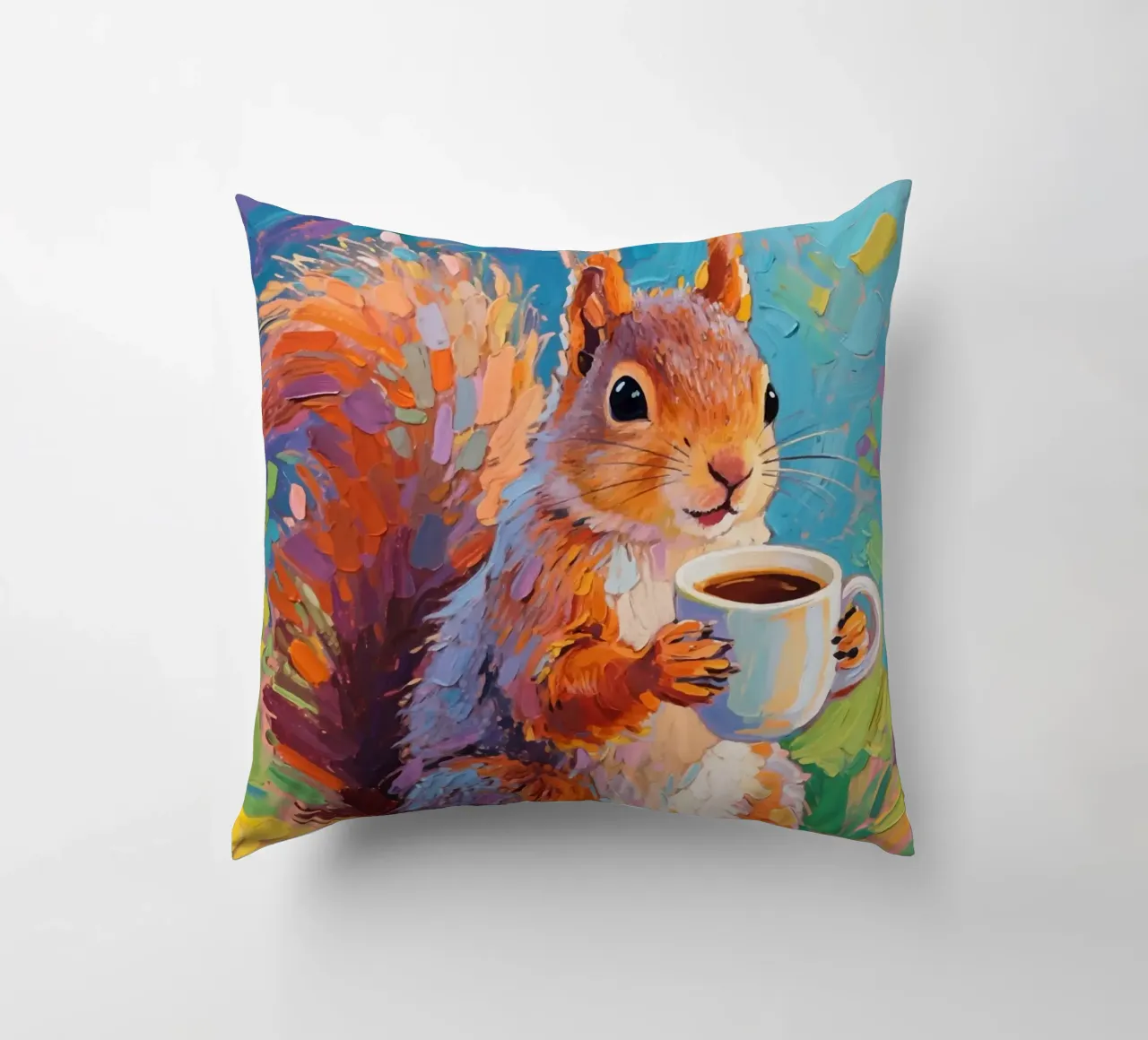 Scoiattolo con in mano una tazza di caffè cuscino da Slash Shop