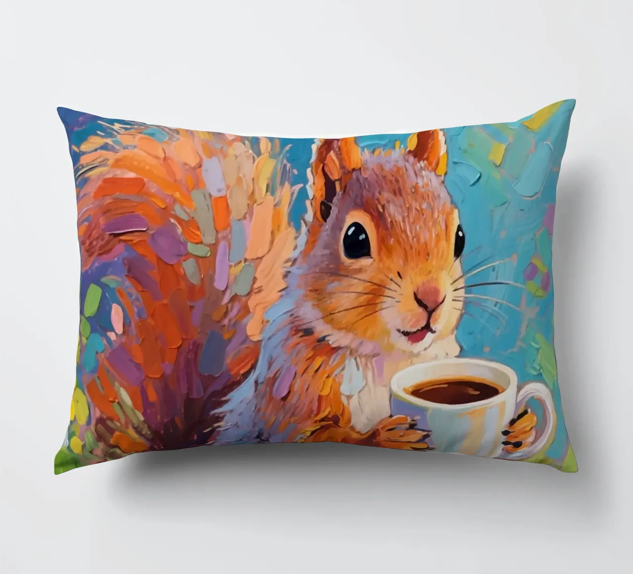 Eichhörnchen hält eine Tasse Kaffee Kissen von Slash Shop