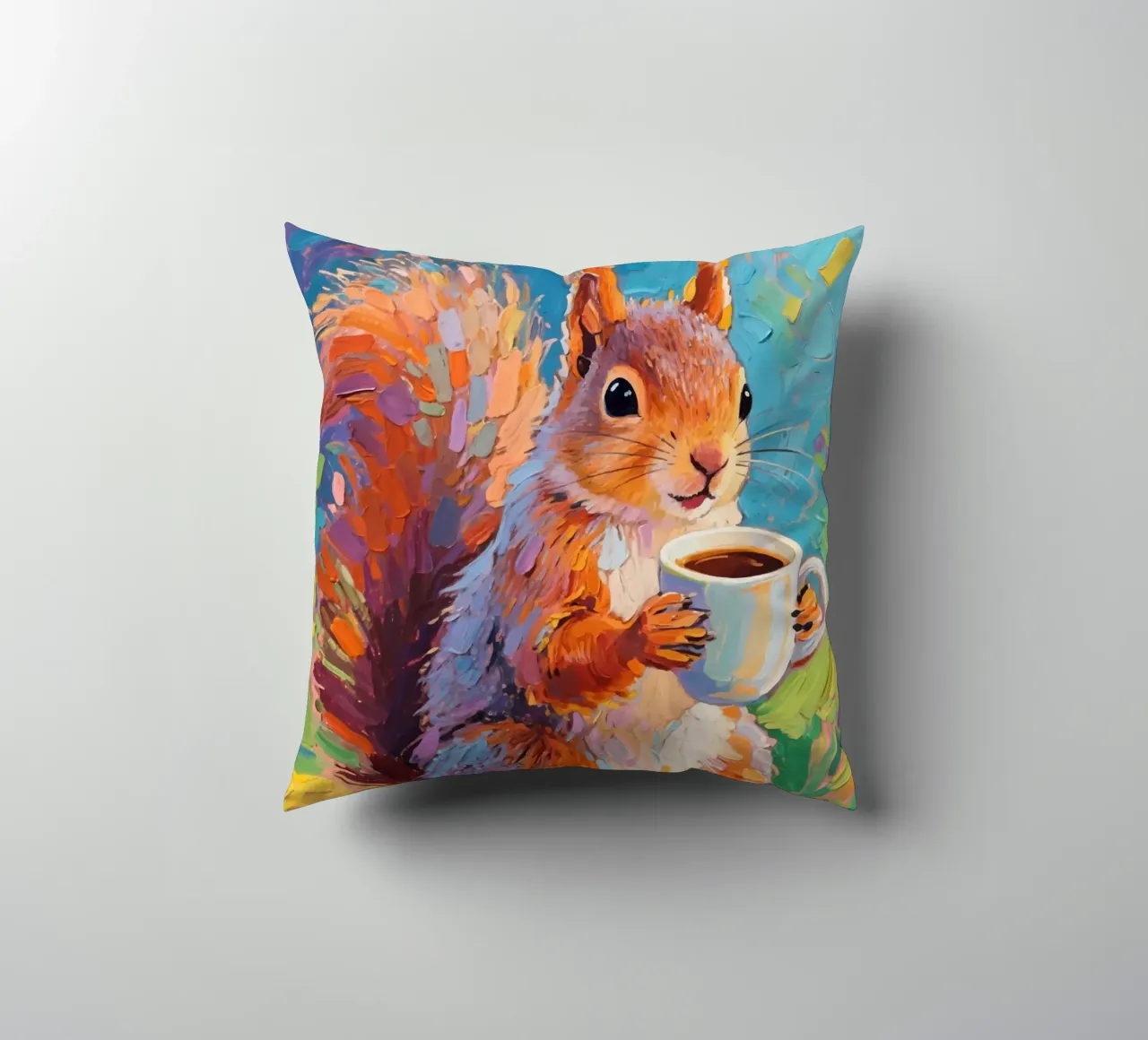 Scoiattolo con in mano una tazza di caffè cuscino da Slash Shop