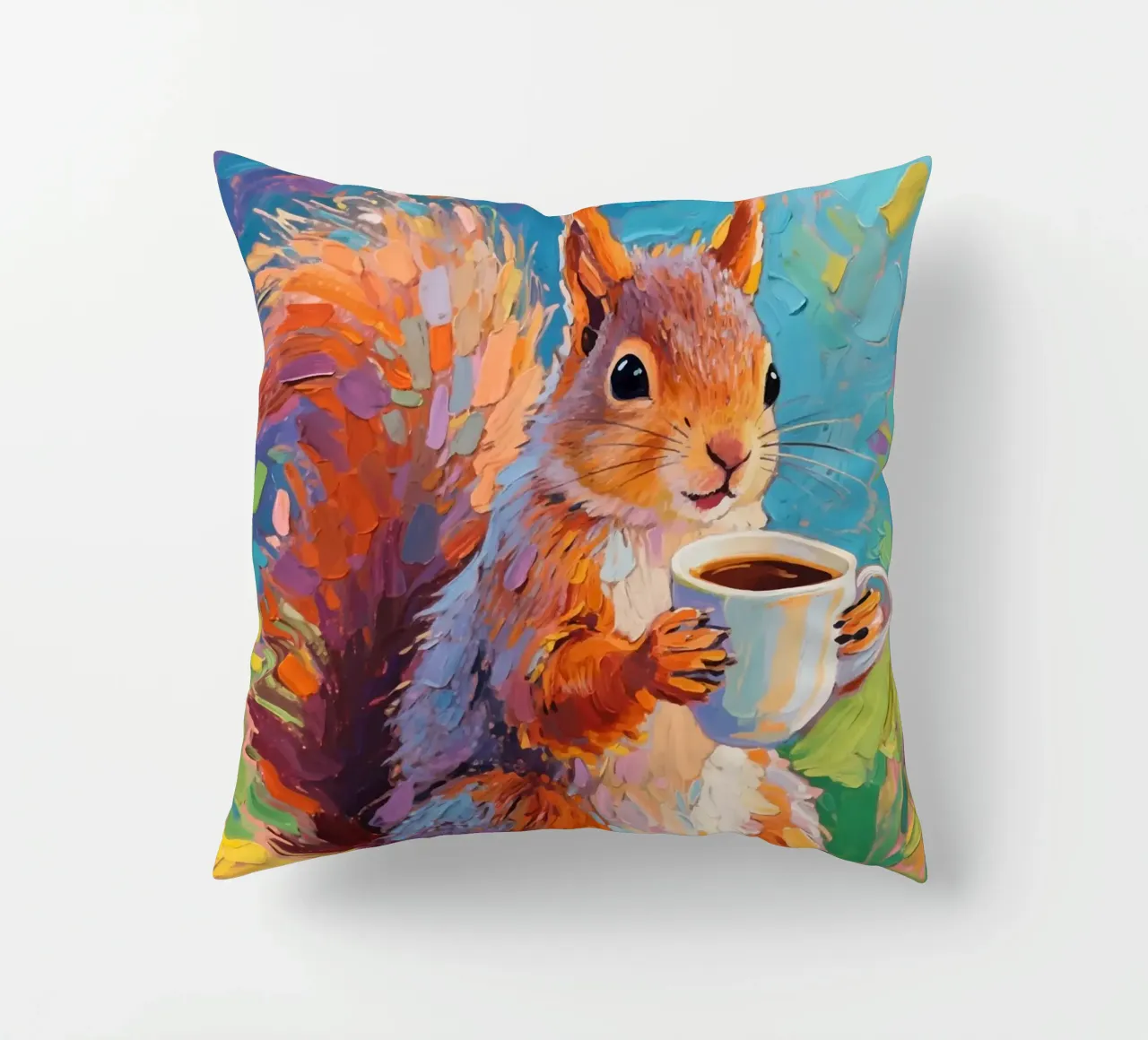 Eichhörnchen hält eine Tasse Kaffee Kissen von Slash Shop