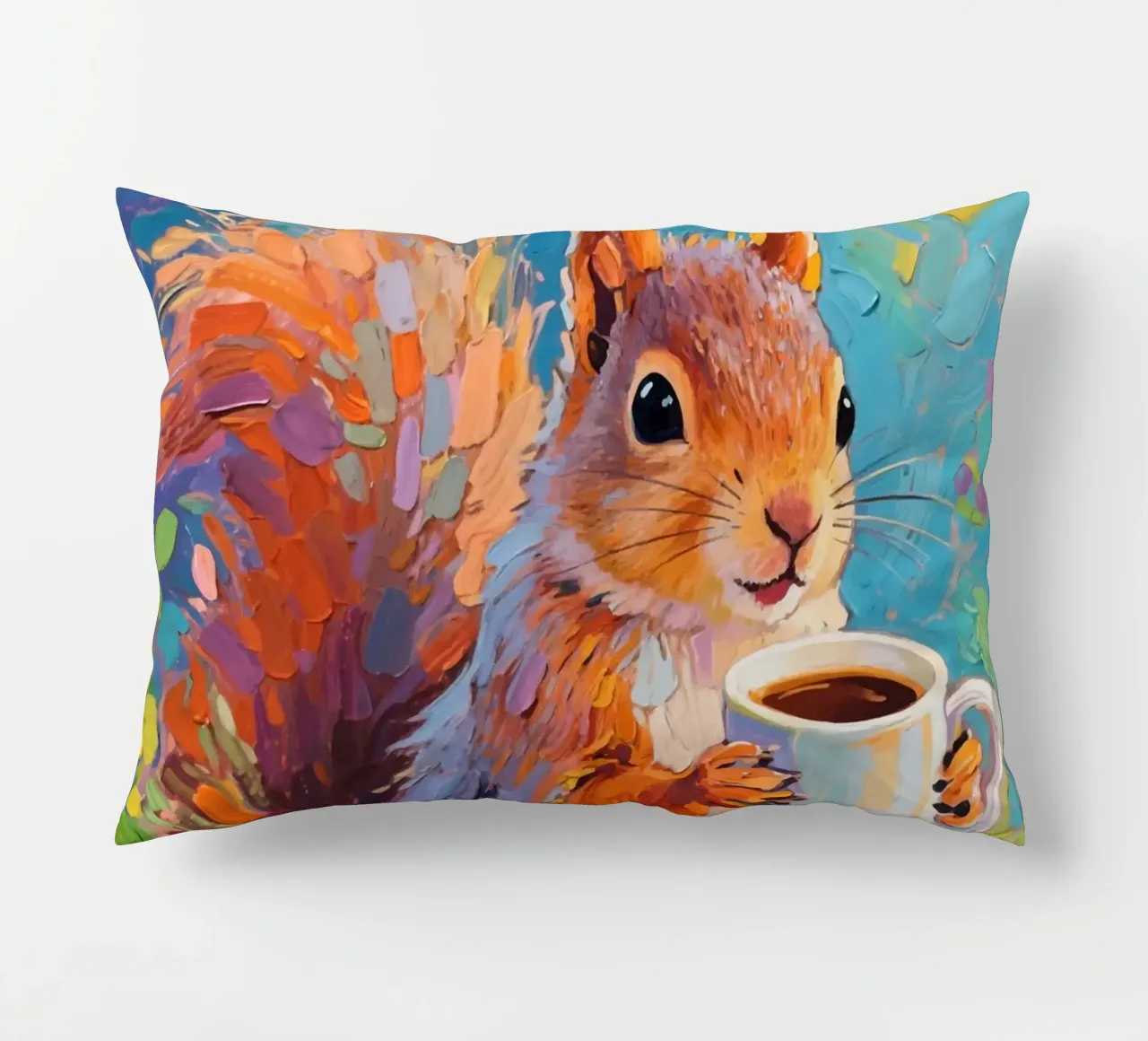 Eichhörnchen hält eine Tasse Kaffee Kissen von Slash Shop