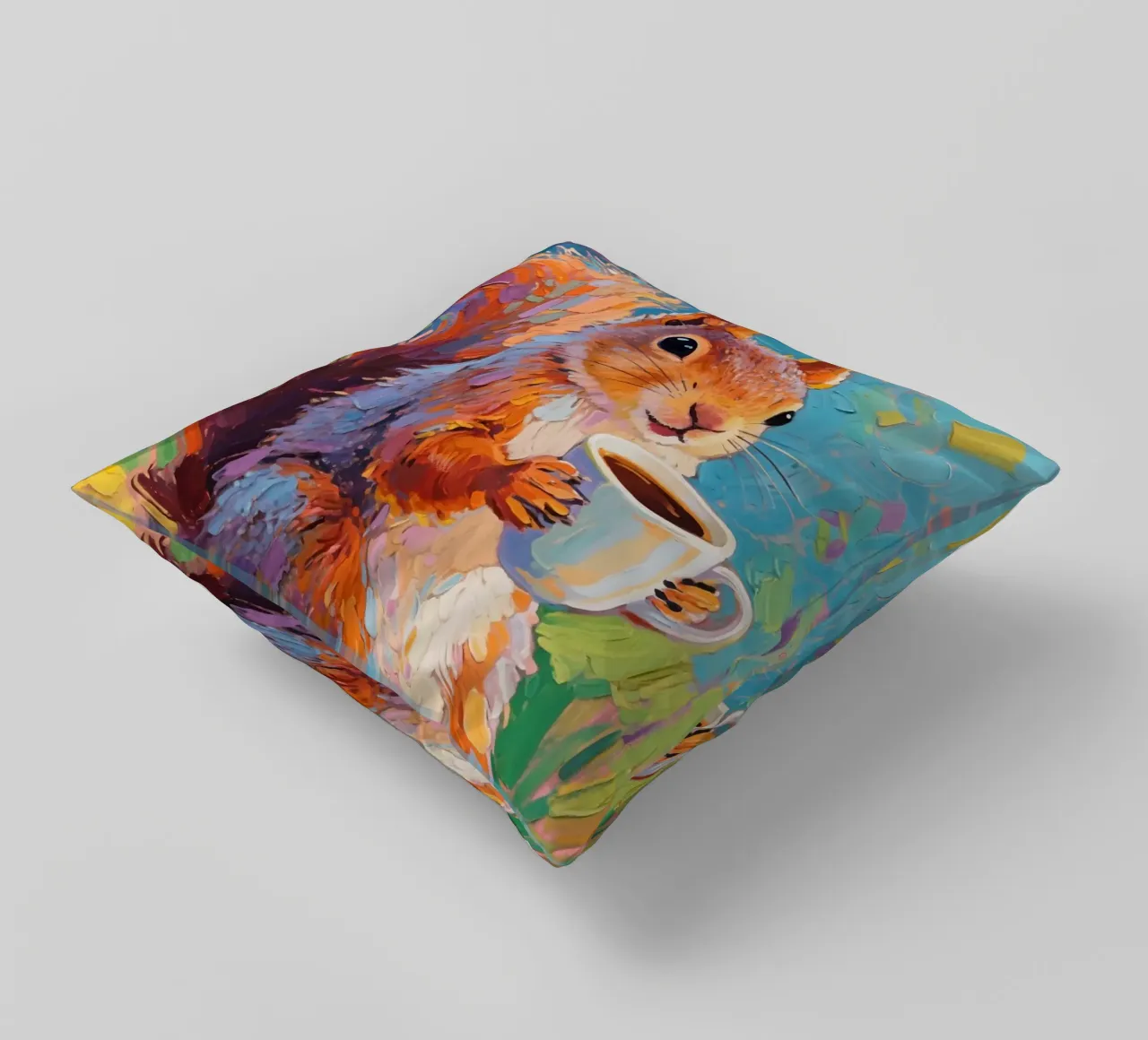 Eichhörnchen hält eine Tasse Kaffee Kissen von Slash Shop