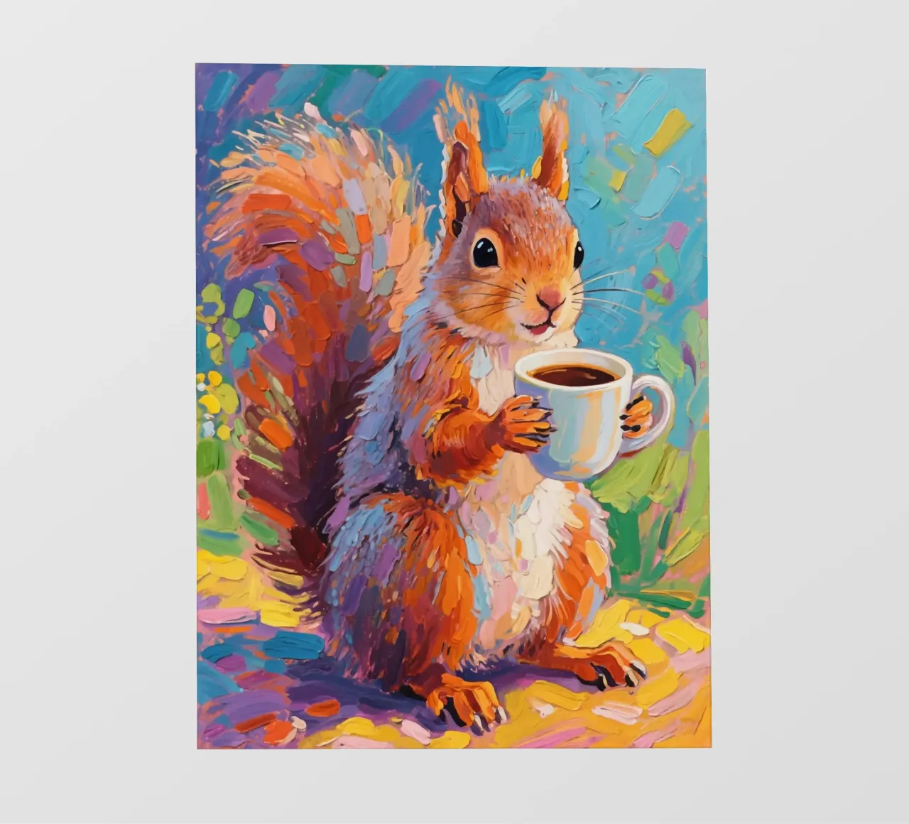 Scoiattolo con in mano una tazza di caffè telo in pvc da Slash Shop