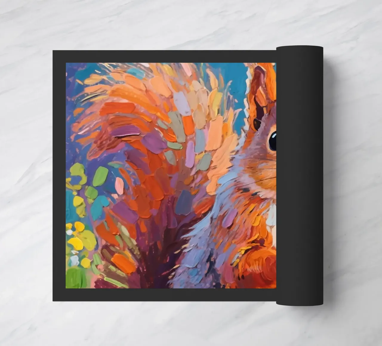 Scoiattolo con in mano una tazza di caffè zerbino da Slash Shop