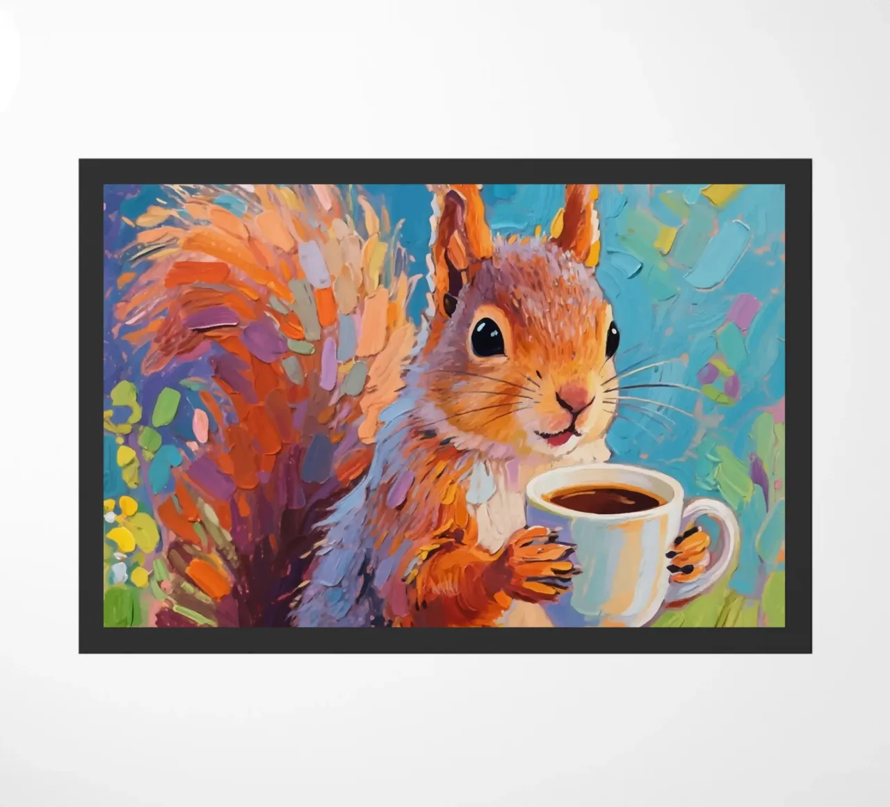 Eichhörnchen hält eine Tasse Kaffee Fußmatte von Slash Shop