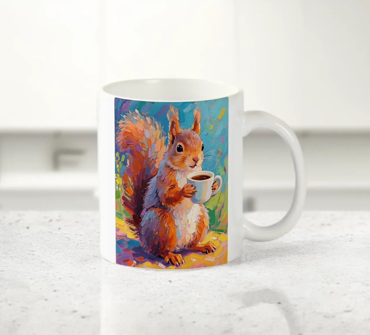 Scoiattolo con in mano una tazza di caffè tazza in ceramica da Slash Shop