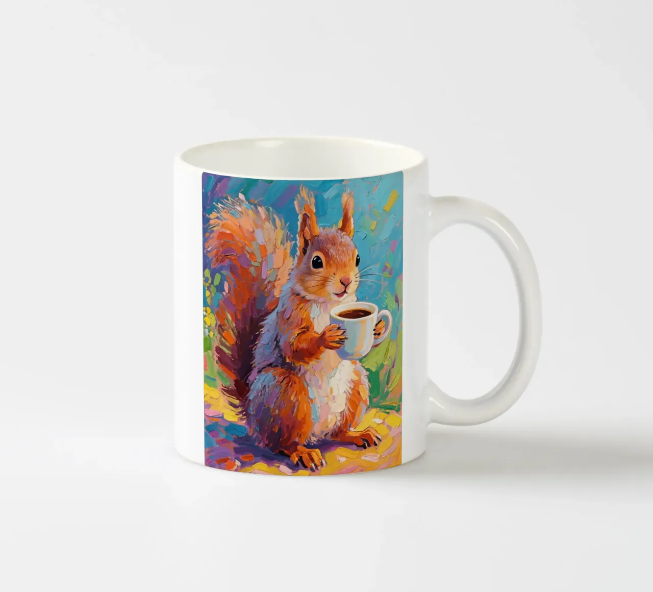 Scoiattolo con in mano una tazza di caffè tazza in ceramica da Slash Shop