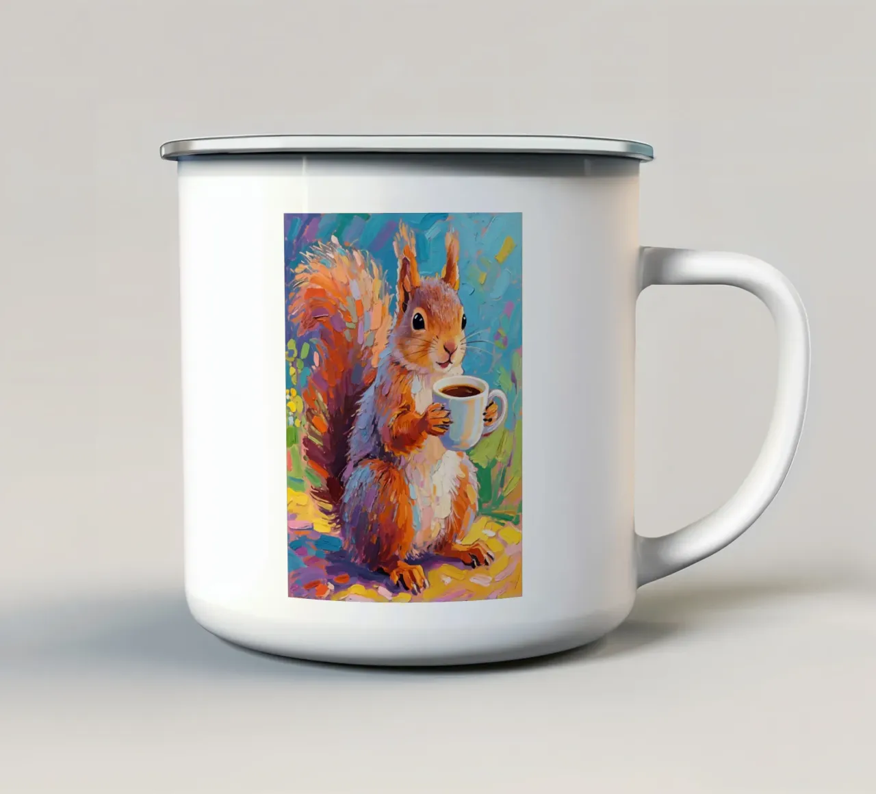 Scoiattolo con in mano una tazza di caffè tazza in smalto da Slash Shop