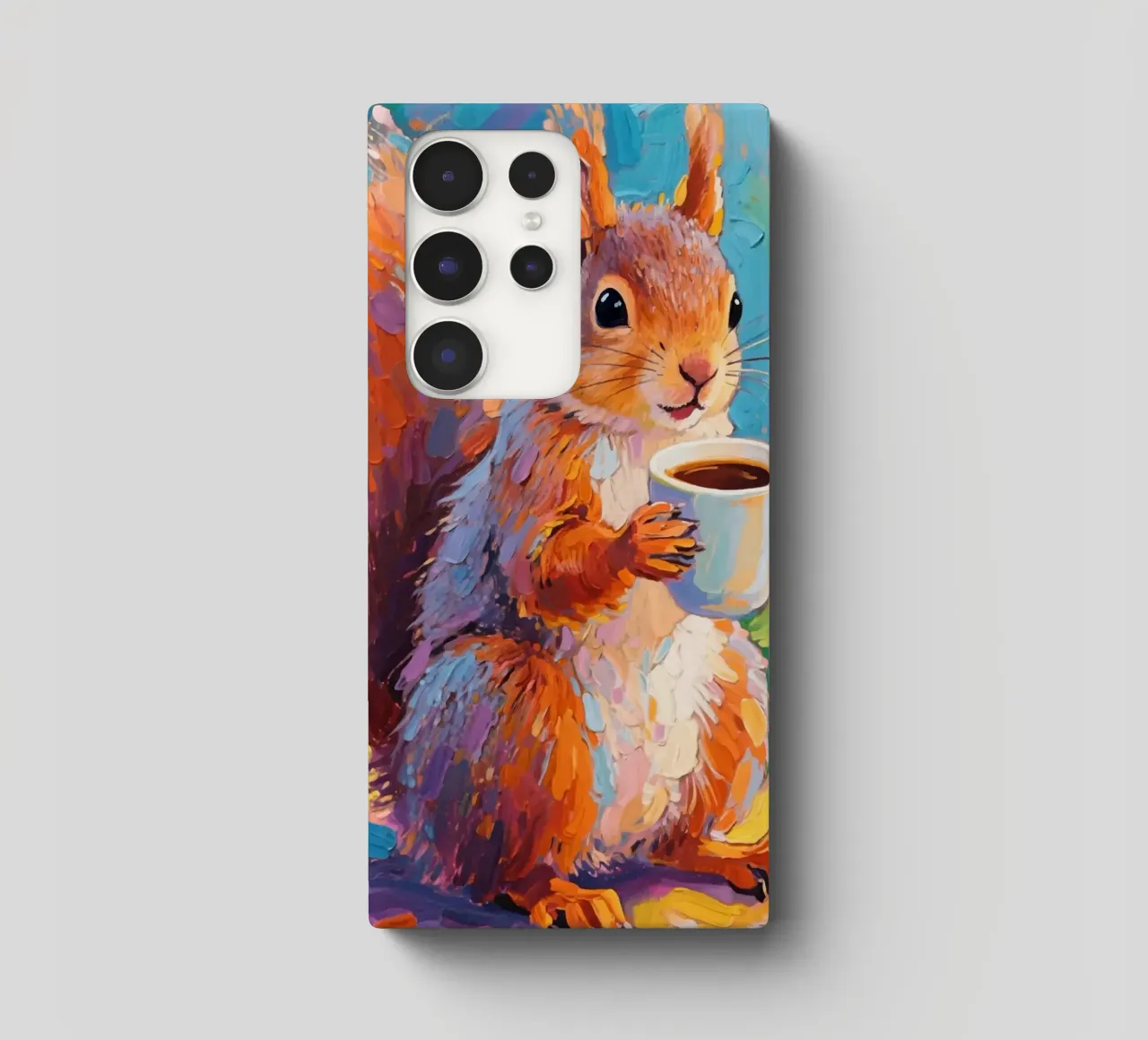 Scoiattolo con in mano una tazza di caffè cover samsung da Slash Shop