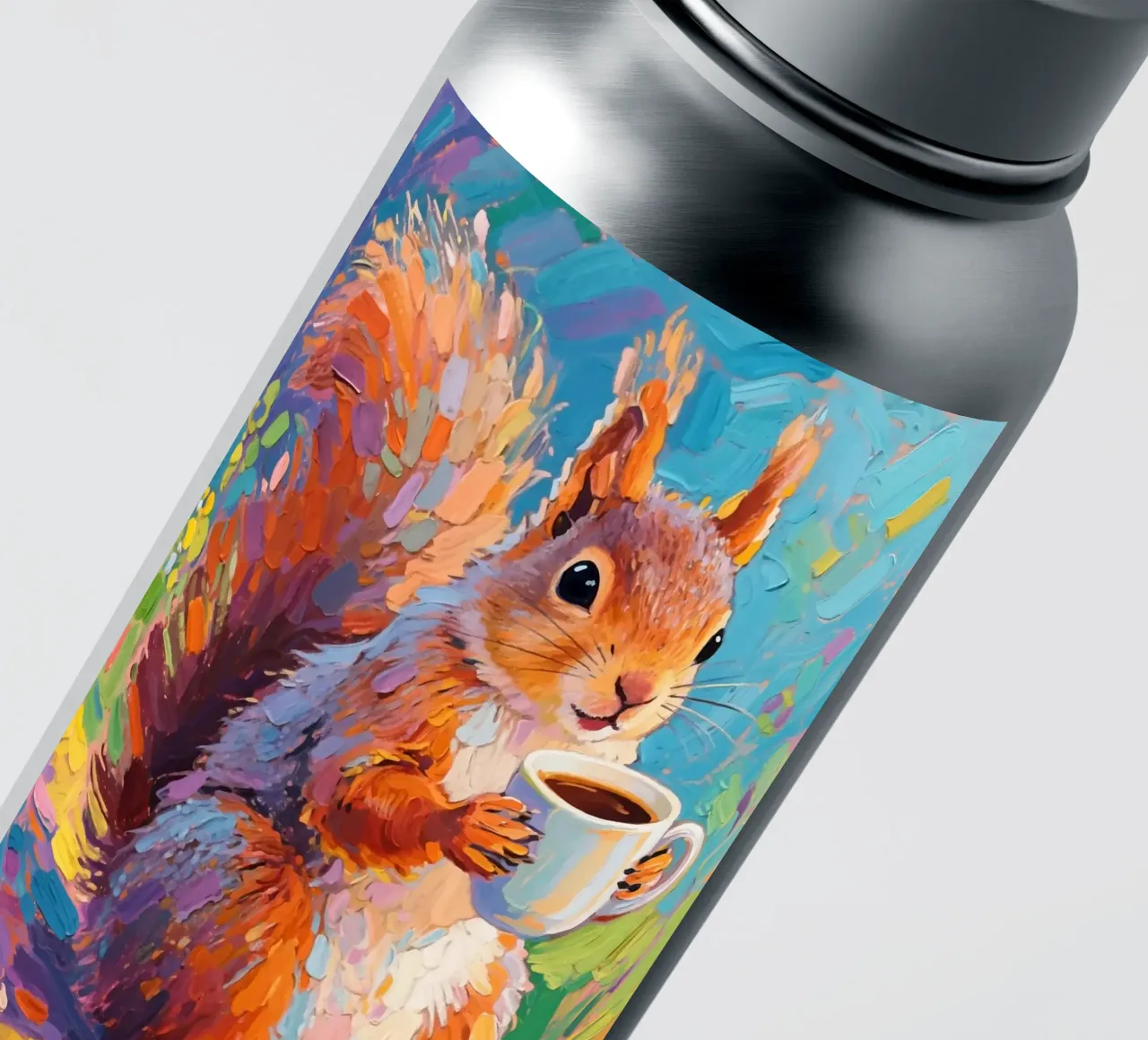 Scoiattolo con in mano una tazza di caffè adesivo da Slash Shop
