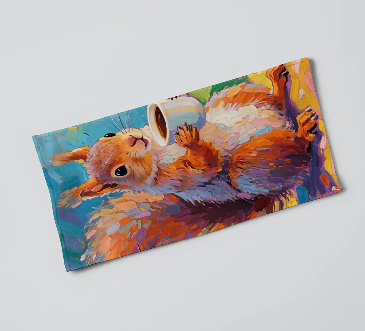 Squirrel Holding A Cup Of Coffee towel by Slash Shop