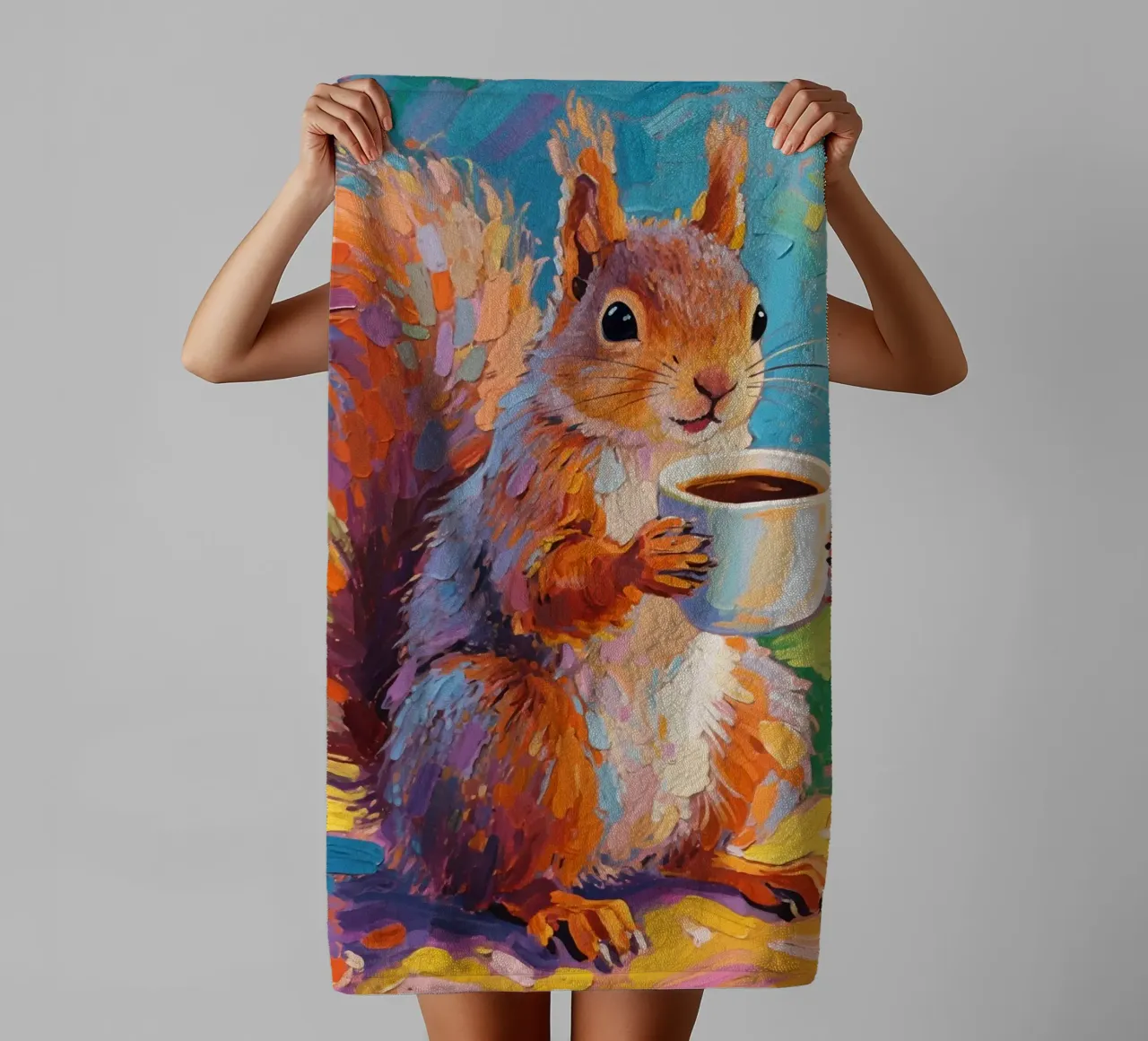 Squirrel Holding A Cup Of Coffee towel by Slash Shop