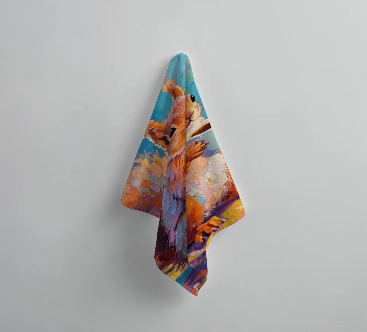 Scoiattolo con in mano una tazza di caffè asciugamano da bagno da Slash Shop