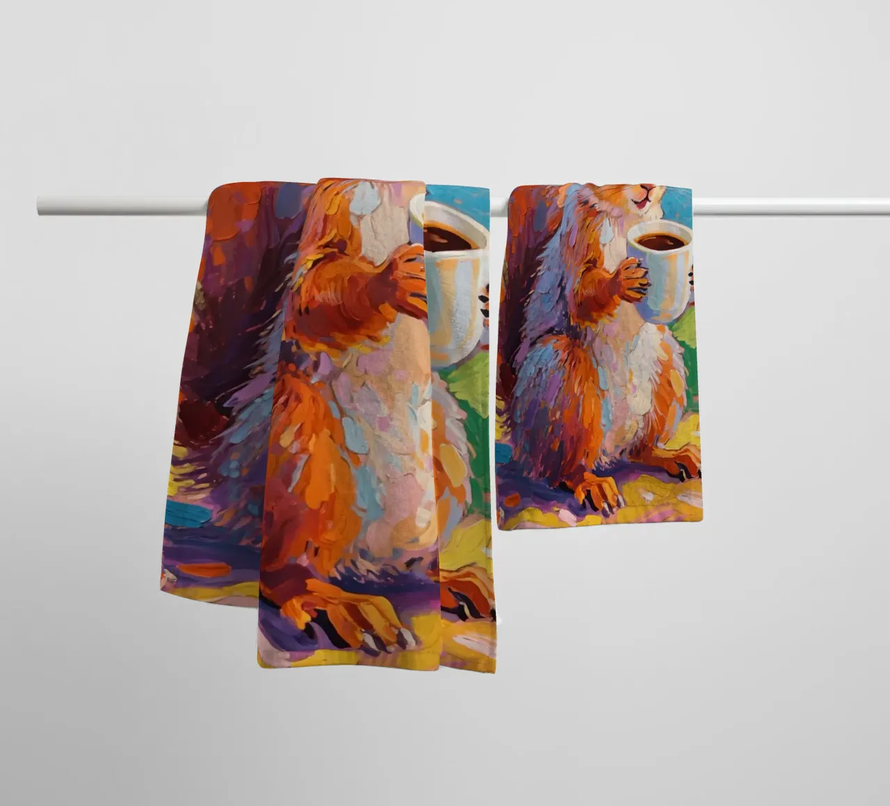 Squirrel Holding A Cup Of Coffee towel by Slash Shop