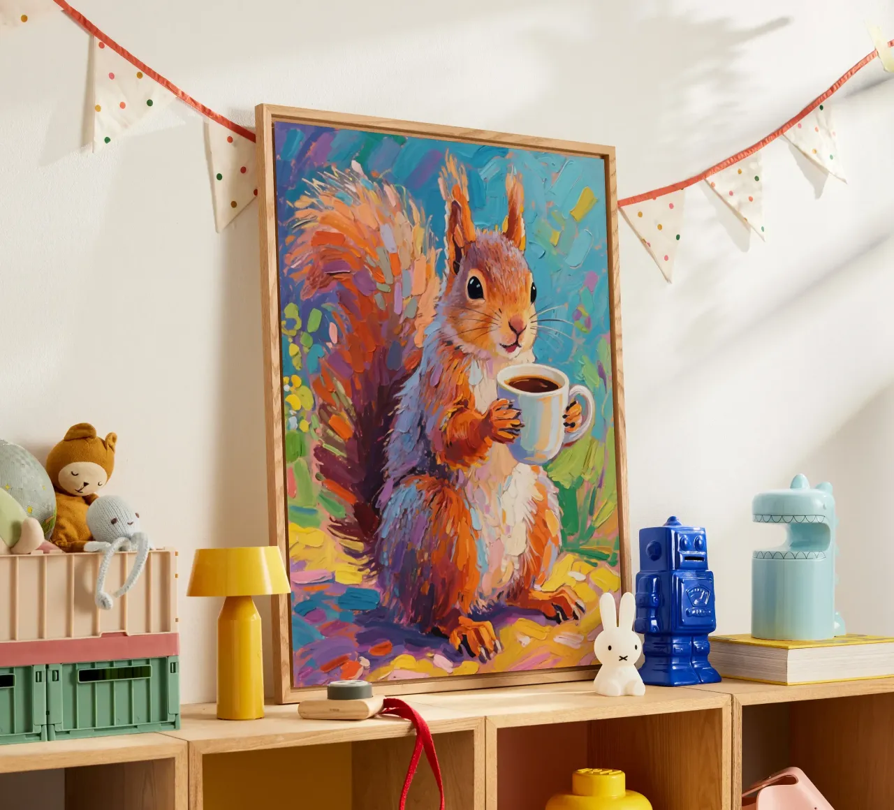 Scoiattolo con in mano una tazza di caffè plexiglass da Slash Shop