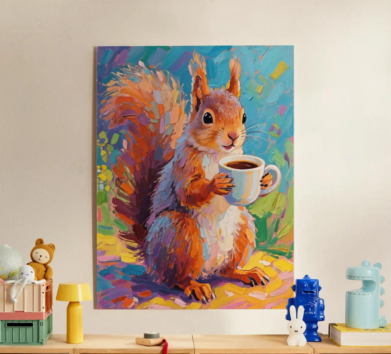 Scoiattolo con in mano una tazza di caffè plexiglass da Slash Shop