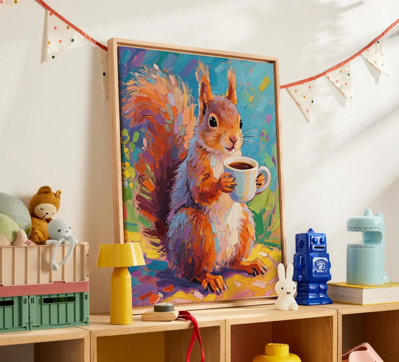 Scoiattolo con in mano una tazza di caffè tela da Slash Shop