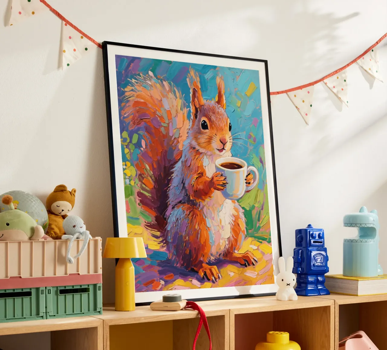 Scoiattolo con in mano una tazza di caffè carta hahnemühle da Slash Shop