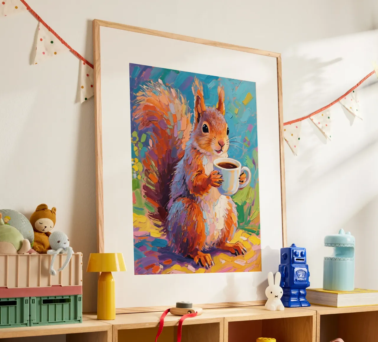 Scoiattolo con in mano una tazza di caffè carta hahnemühle da Slash Shop