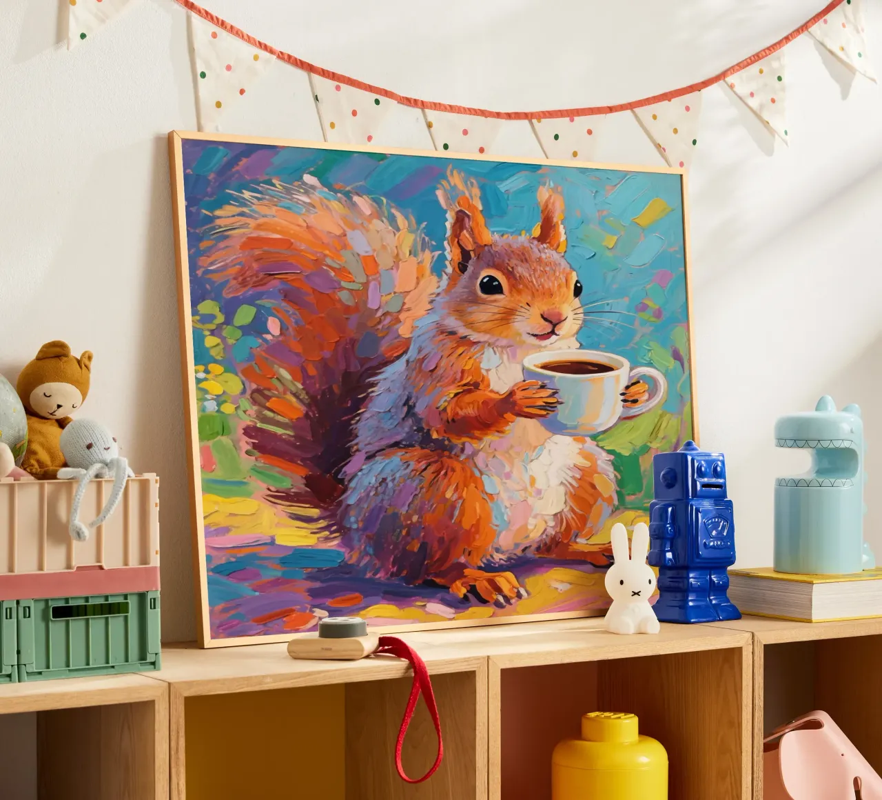 Scoiattolo con in mano una tazza di caffè carta hahnemühle da Slash Shop