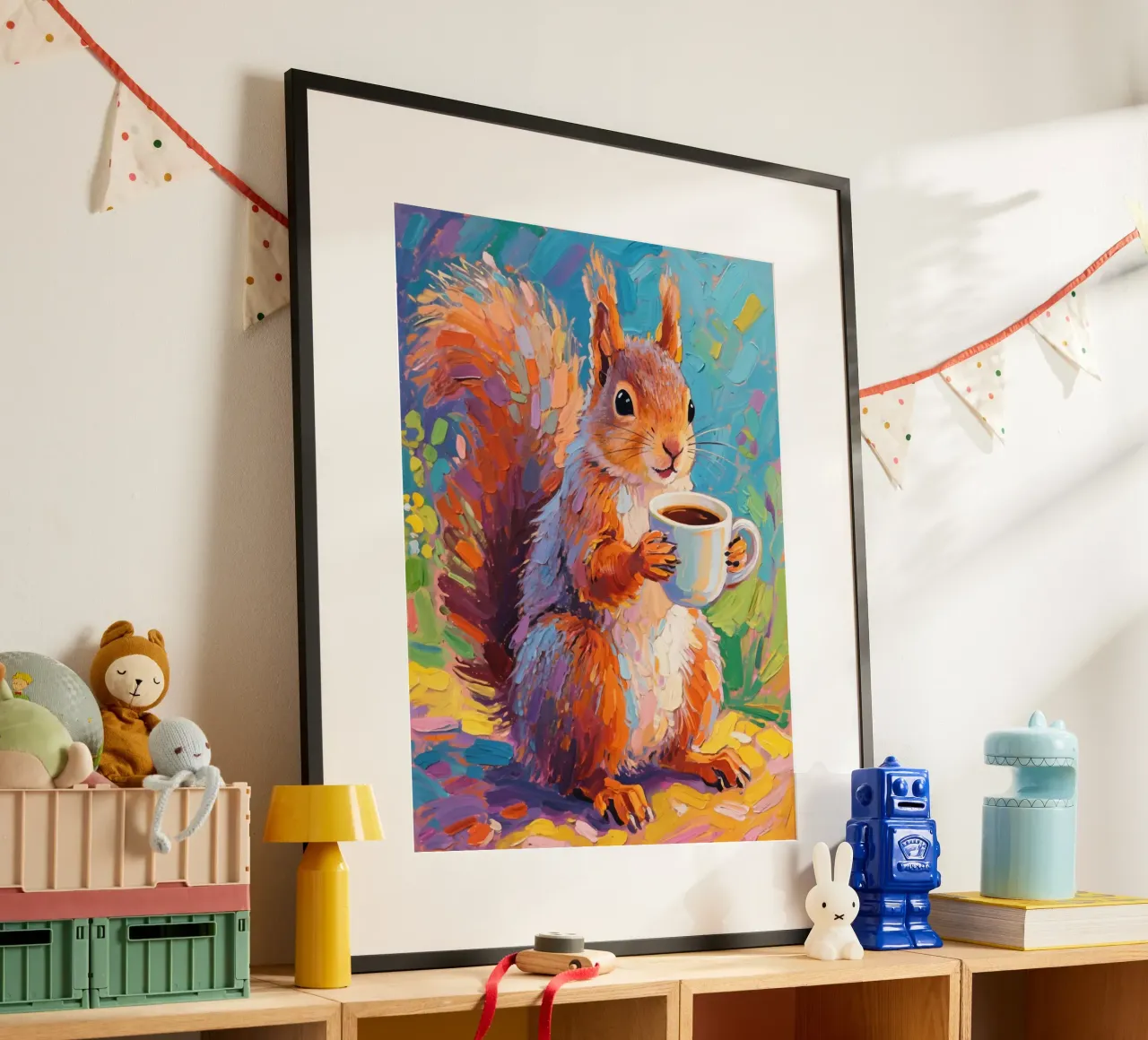 Scoiattolo con in mano una tazza di caffè carta hahnemühle da Slash Shop