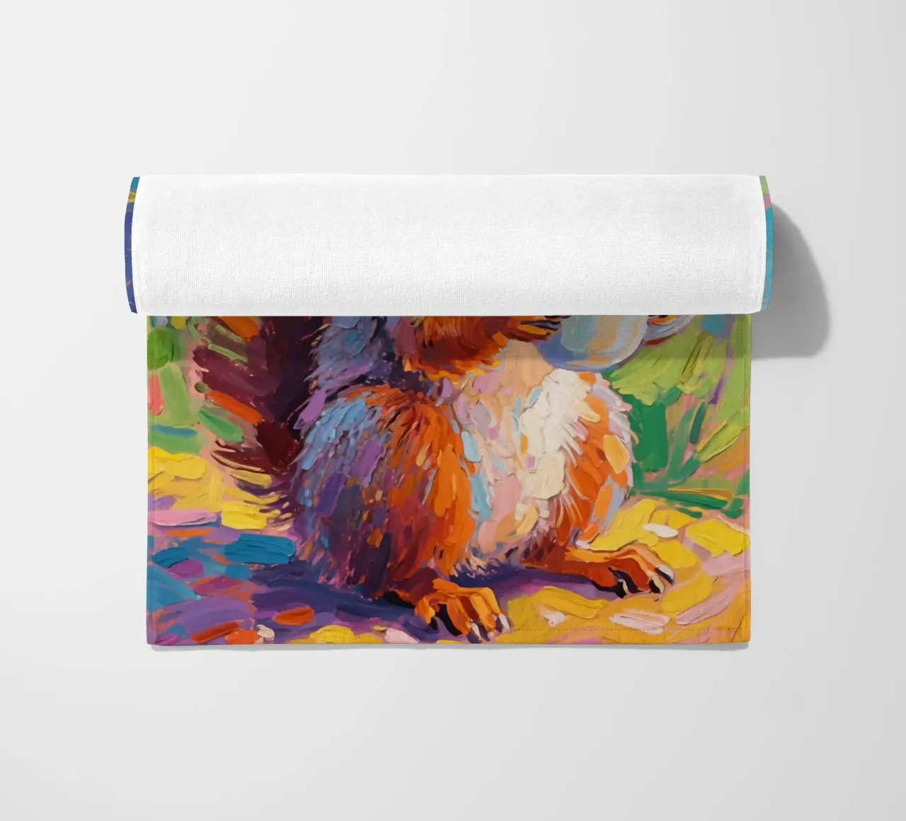 Scoiattolo con in mano una tazza di caffè telo mare da Slash Shop