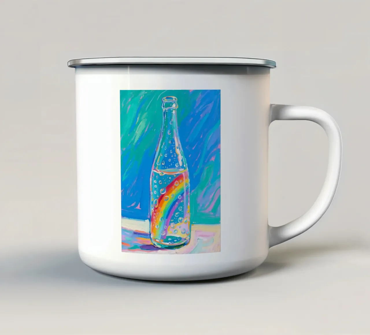 Pioggia in bottiglia di vetro con arcobaleno tazza in smalto da Slash Shop