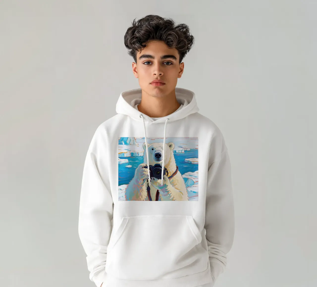 Orso polare con telecamera in mano felpa con cappuccio da Slash Shop